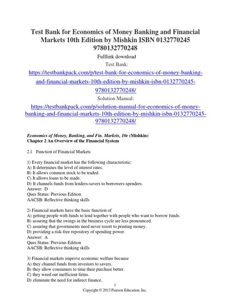 Mishkin Money Banking Financial Markets Answer Doc