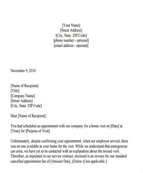 Missed Appointment Email Template