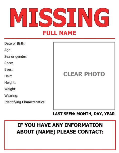 Missing Person Poster Template