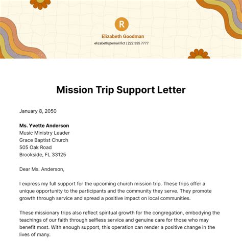 Mission Trip Letter Template