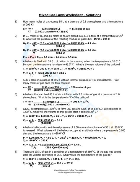 Mixed Gas Laws Answer Key Doc