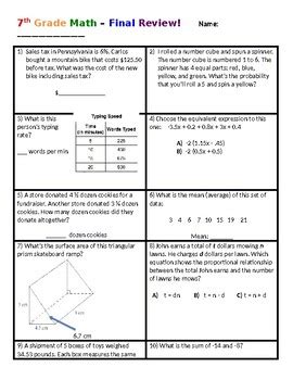 Mixed Review Math Worksheets Answers Doc