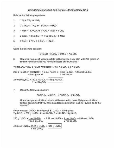 Mixed Stoichiometry Practice Balanced Equation Answer Key Doc