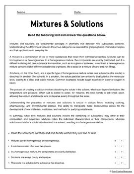 Mixtures And Solutions Reading Passages PDF