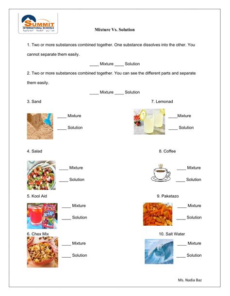 Mixtures And Solutions Worksheets Reader