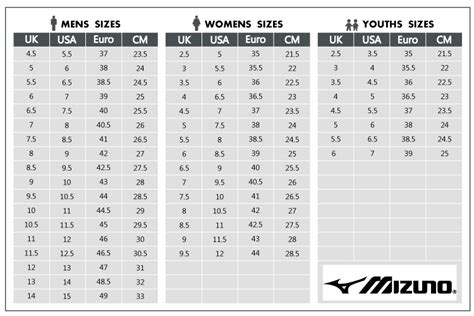 Mizuno Shoe Sizing Chart