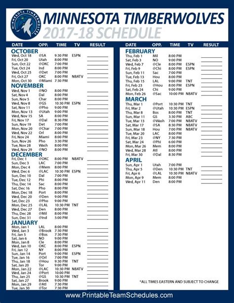 Mn Timberwolves Schedule Printable