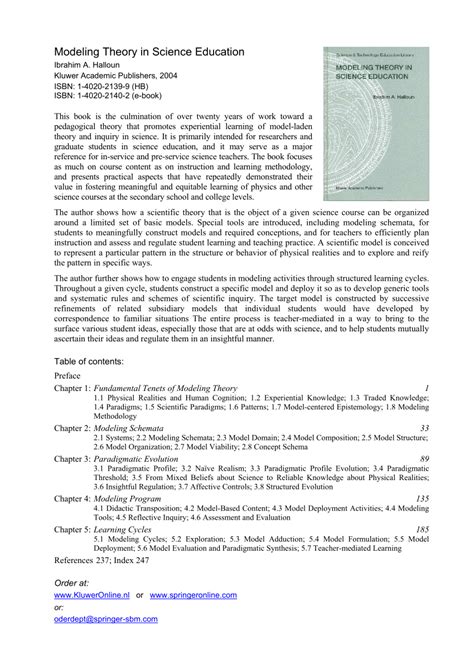 Modeling Theory in Science Education 1st Edition Doc