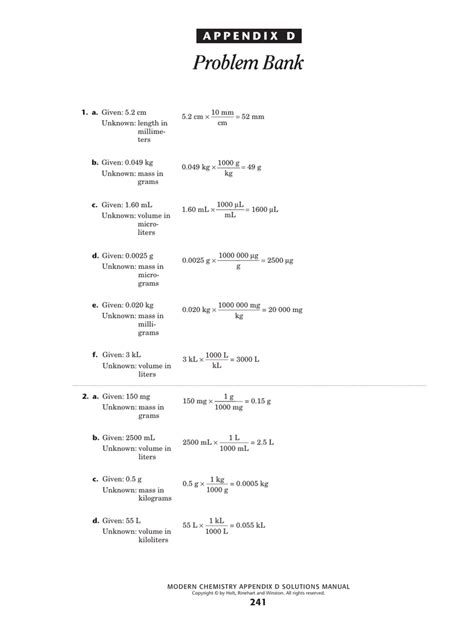 Modern Chemistry Appendix D Answers Epub