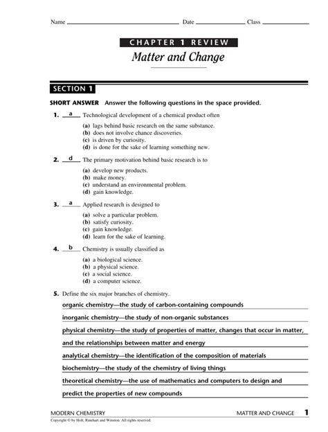 Modern Chemistry Review Matter Change Answer Key Reader