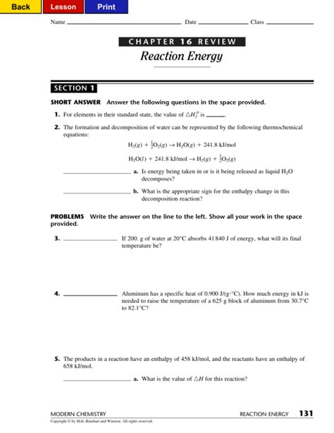 Modern Chemistry Section 16 Reaction Energy Answers Epub