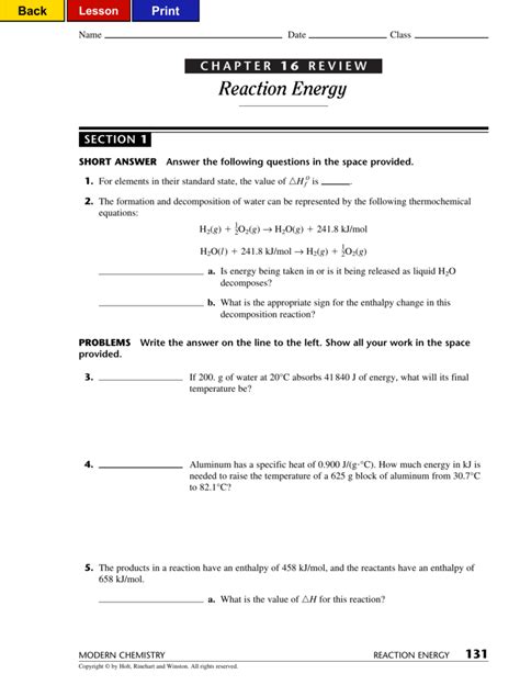 Modern Chemistry Section 16 Reaction Energy Answers Epub