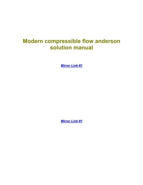 Modern Compressible Flow Anderson Solution Manual Pdf PDF