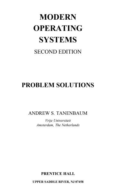 Modern Operating Systems 3rd Edition Solutions Manual Kindle Editon