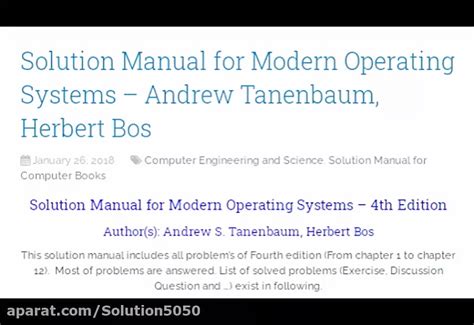 Modern Operating Systems Tanenbaum Solution Manual Epub