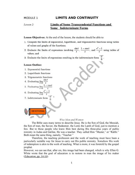 Module 1: Limits and Continuity