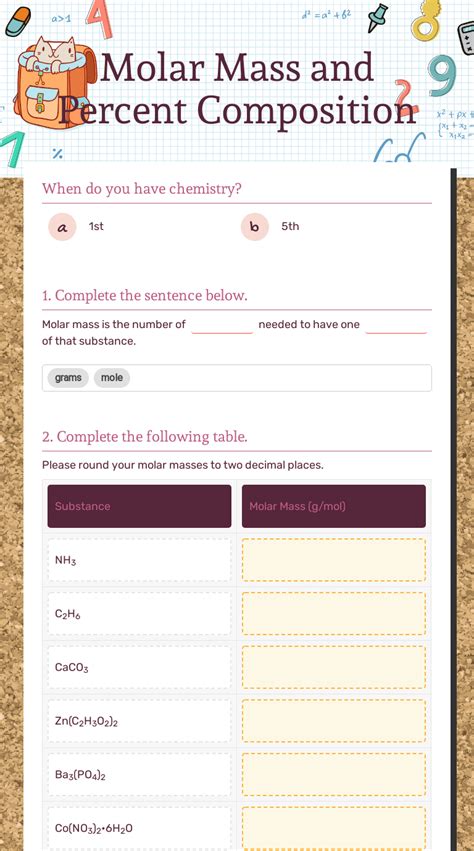 Molar Mass And Percent Composition Worksheet Answers PDF