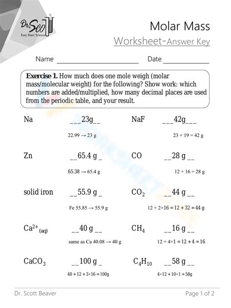 Molar Mass Worksheet Answers Reader