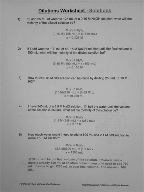 Molarity By Dilution 69 Answers Doc