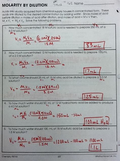 Molarity By Dilution Worksheet Answers Instructional Fair Reader