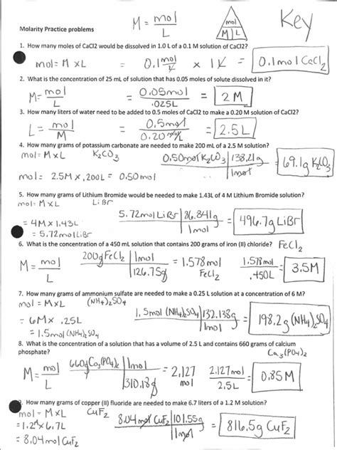 Molarity Calculations Key Answers Show Work Kindle Editon