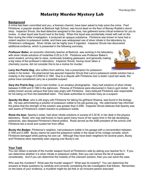 Molarity Murder Investigation Teacher Answer Key Reader