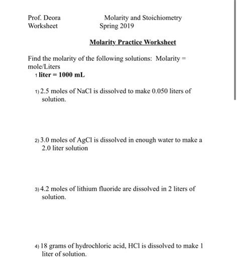 Molarity Practice Worksheets With Answers Epub