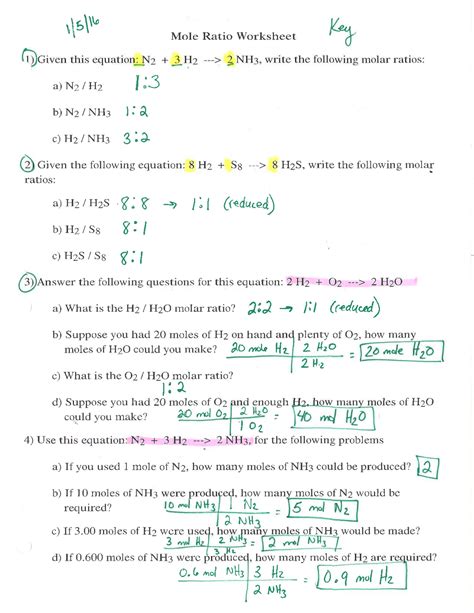 Mole Ratio Worksheet Answer Key Reader