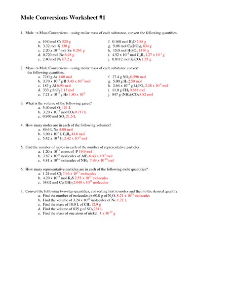 Mole Worksheet Answers Reader