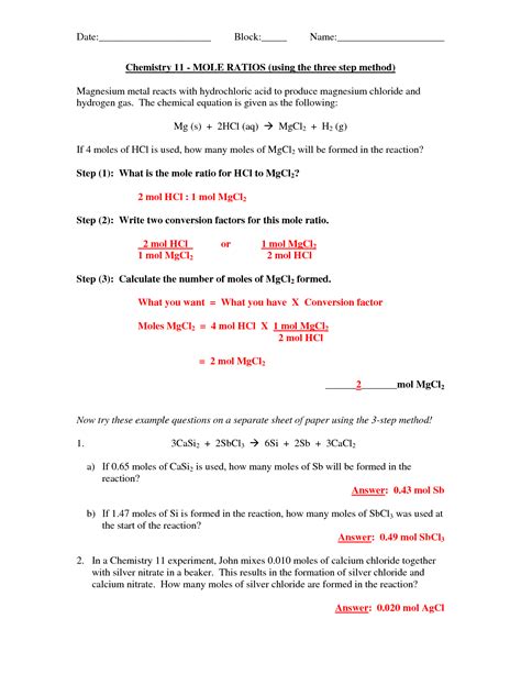 Mole Worksheet With Answers Reader