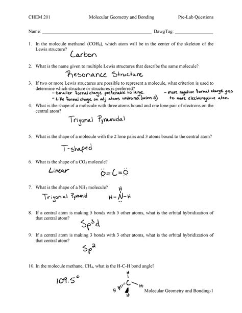 Molecular Geometry Bonding Pre Lab Answers Epub