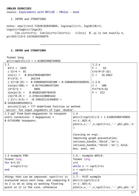 Moler Matlab Solutions Doc