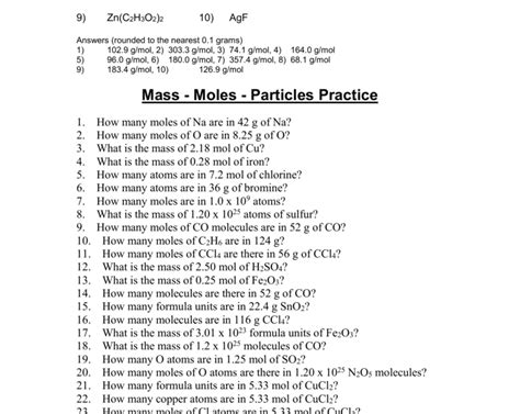 Moles Mass And Particles Worksheet Answers Reader