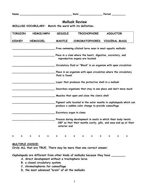 Mollusk Review Worksheet Answer Key Kindle Editon