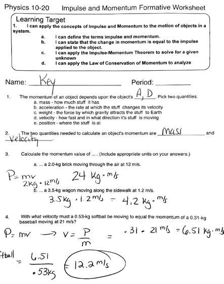 Momentum Impulse And Change Worksheet Answers Epub