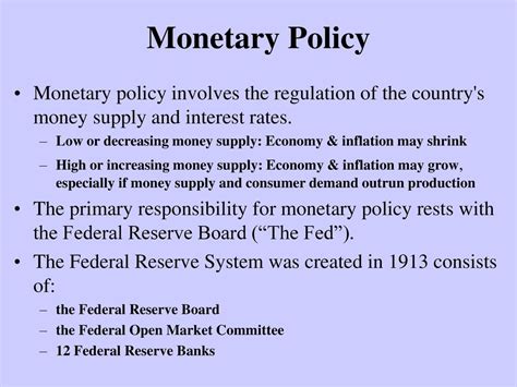 Monetary Policy Involves Decreasing the Money Supply