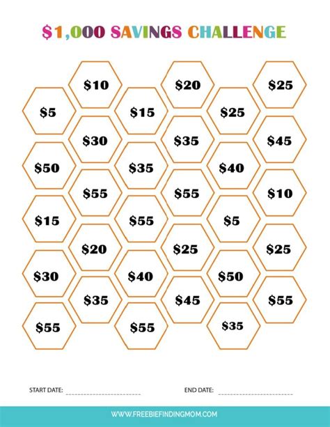 Money Savings Challenge Free Printable