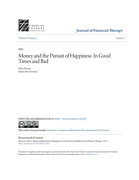 Money and the Pursuit of Happiness In Good Times And Bad Reader