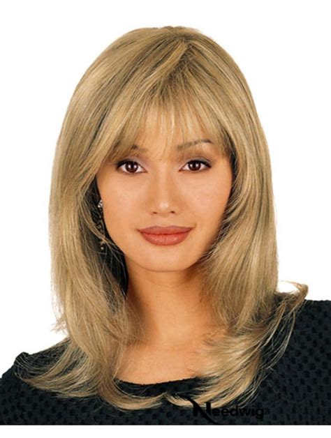 Monofilament Blonde Wavy Remy Human Hair Medium Layered Men Wigs