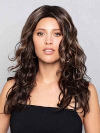 Monofilament Parting Wigs Without Bangs 16" Brown Curly Wigs