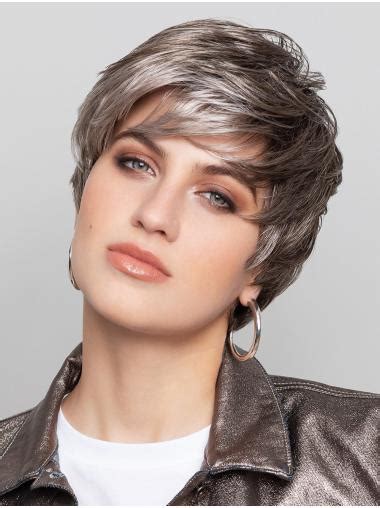 Monofilament Synthetic Straight Boycuts Short 8" High Quality Grey Wigs