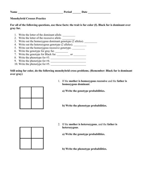 Monohybrid Crosses Practice Answers Key Kindle Editon