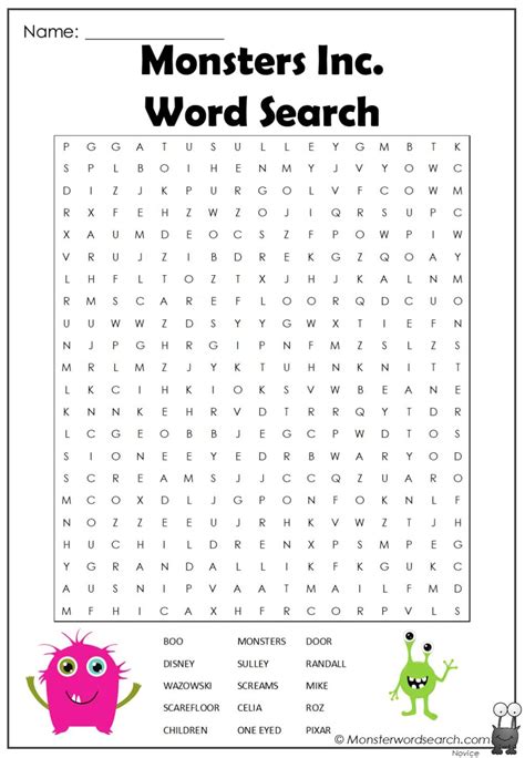 Monsters, Inc. Small Word Search: Dive into the Monster-filled Fun!