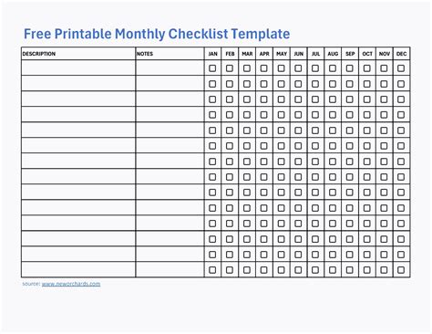 Monthly Checklist Template