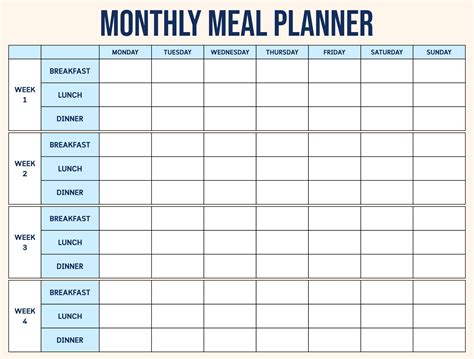 Monthly Food Planner Template