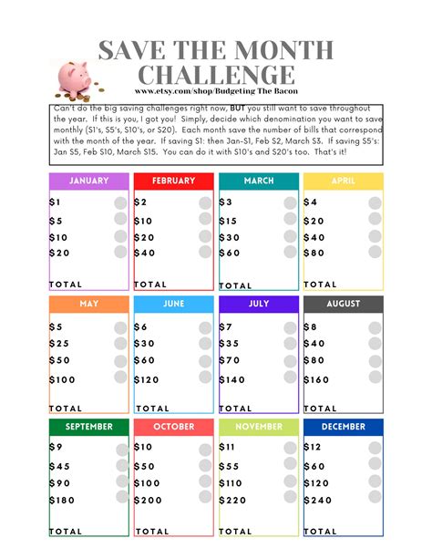 Monthly Savings Challenge Printable