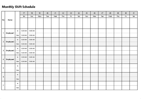 Monthly Shift Schedule Template