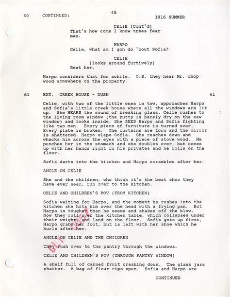 Moon Song The Color Purple Studio Script 1985 Third Draft Revised PDF