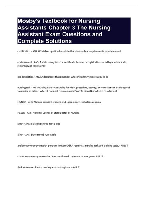 Mosbys For Nursing Assistants Workbook Answers Kindle Editon