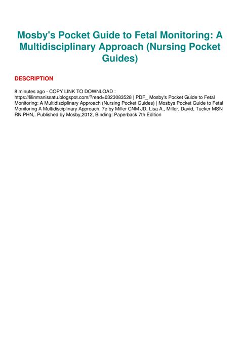 Mosbys Pocket Guide to Fetal Monitoring PDF A Multidisciplinary Approach, 7e Nursing Pocket Guides Doc